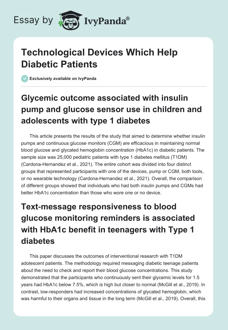 Technological Devices Which Help Diabetic Patients. Page 1