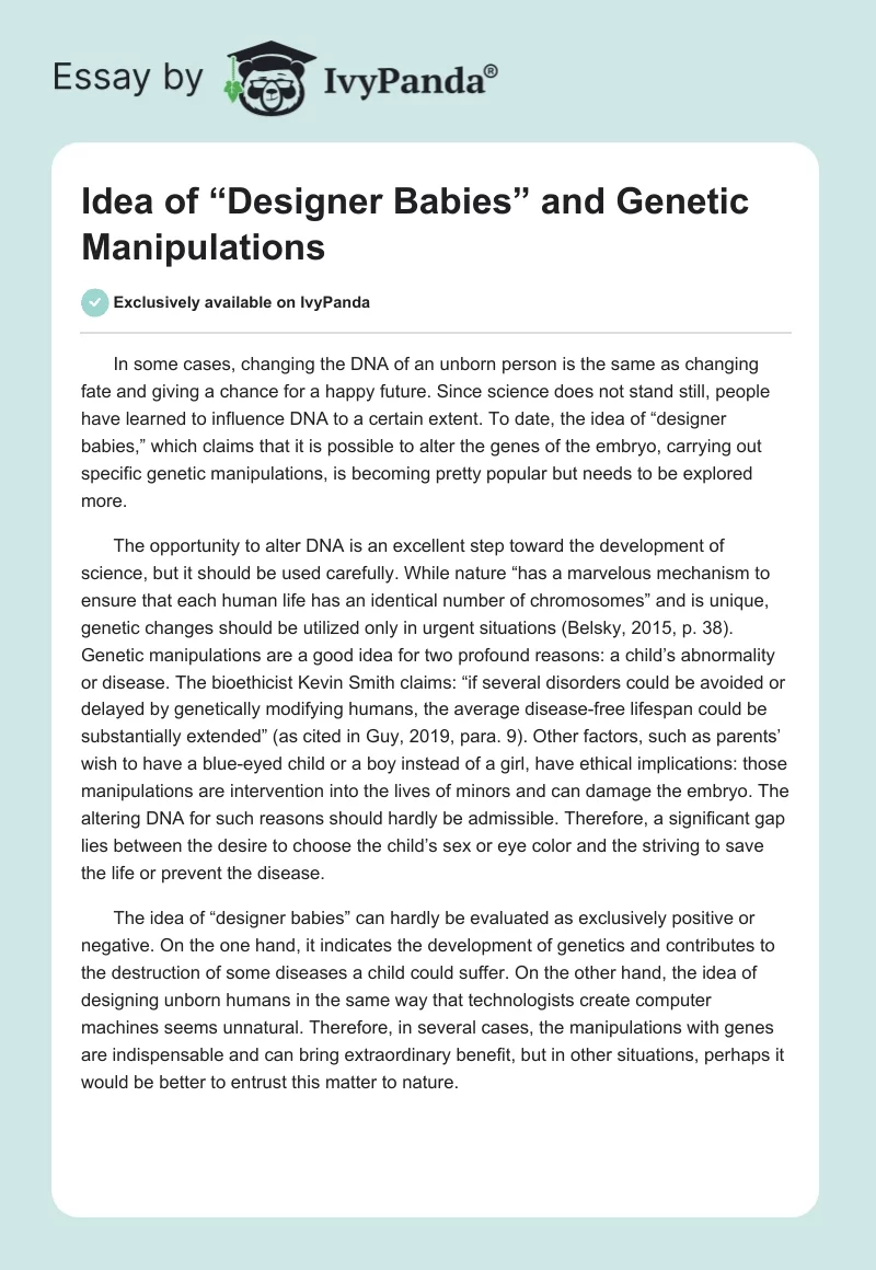 Idea of “Designer Babies” and Genetic Manipulations. Page 1