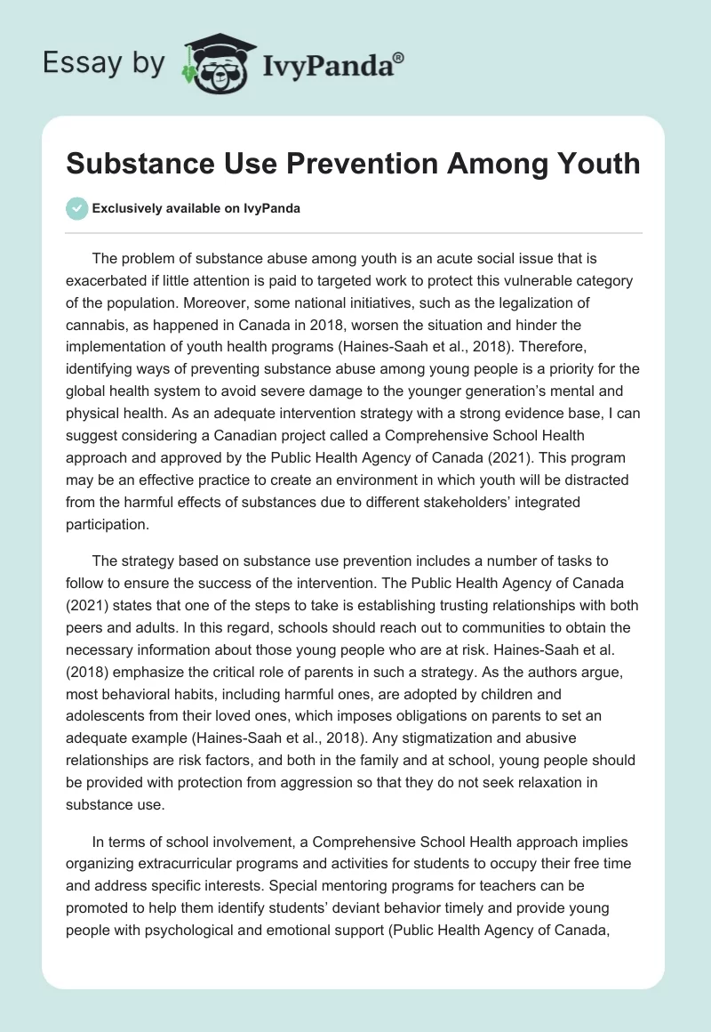 Substance Use Prevention Among Youth. Page 1