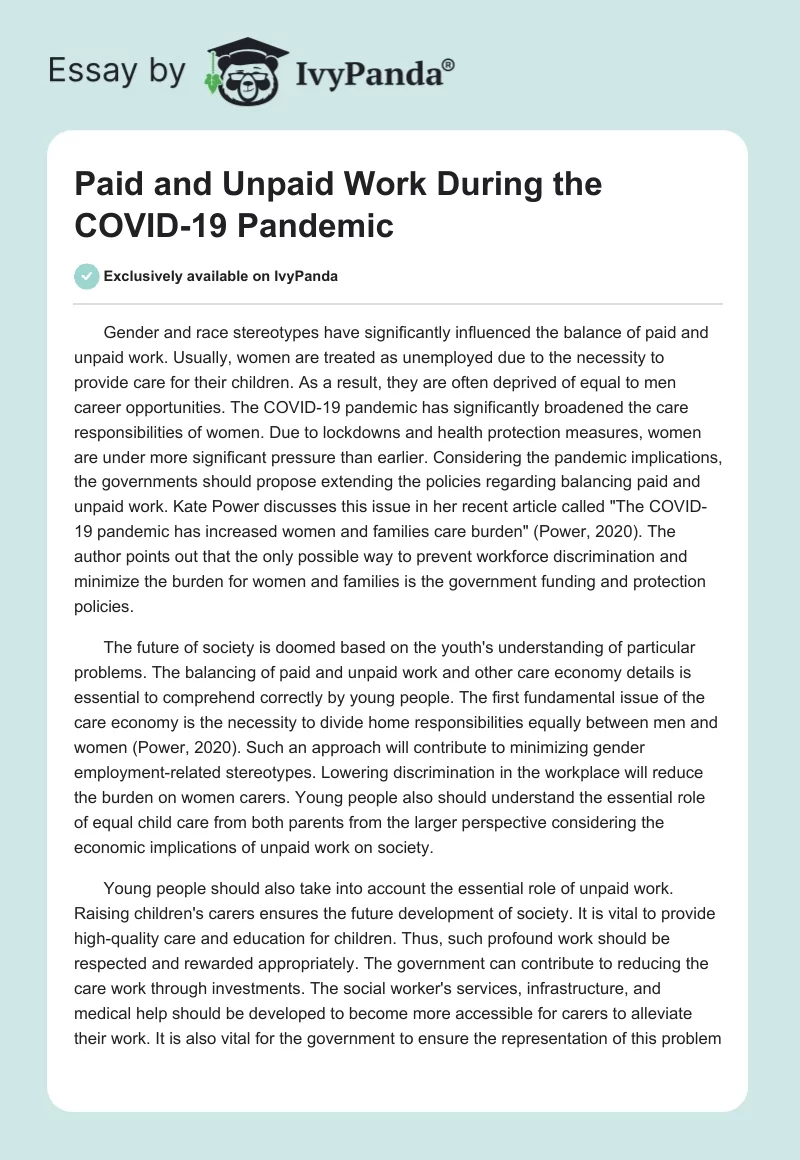 Paid and Unpaid Work During the COVID-19 Pandemic. Page 1