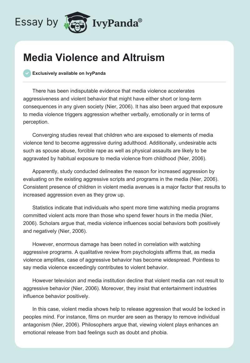 Media Violence and Altruism. Page 1