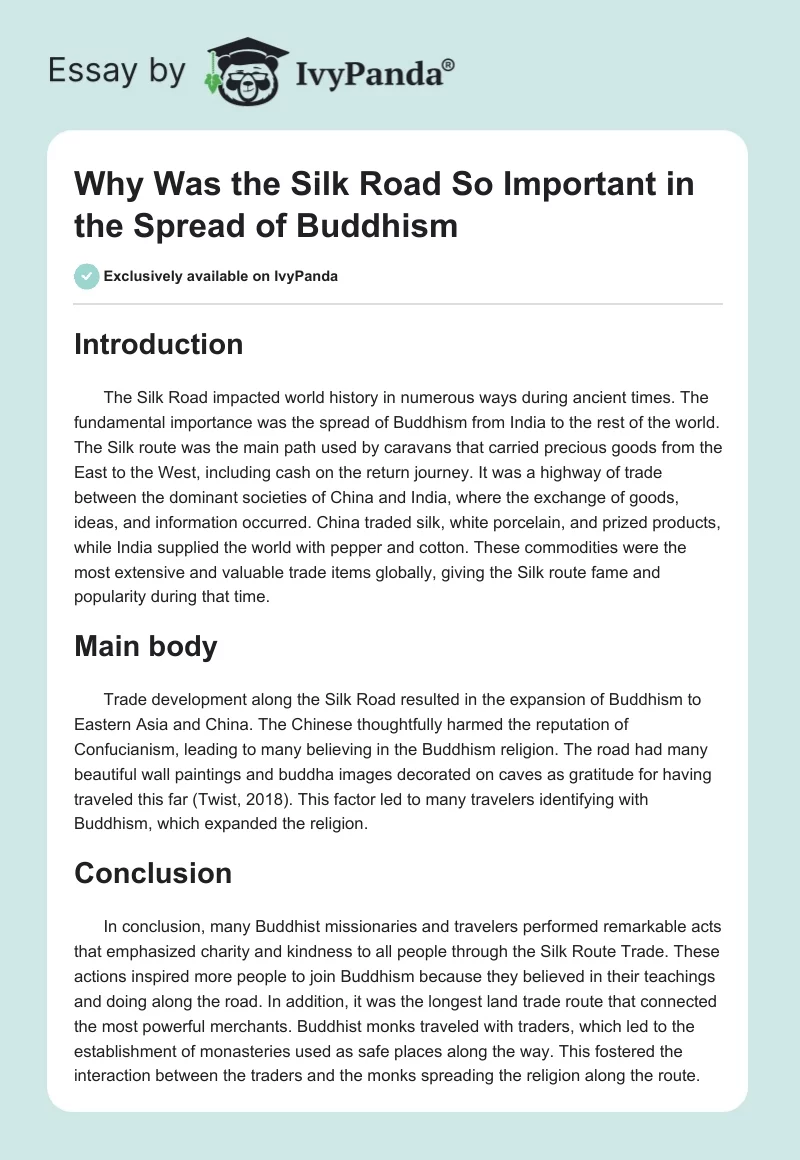 Why Was the Silk Road So Important in the Spread of Buddhism. Page 1