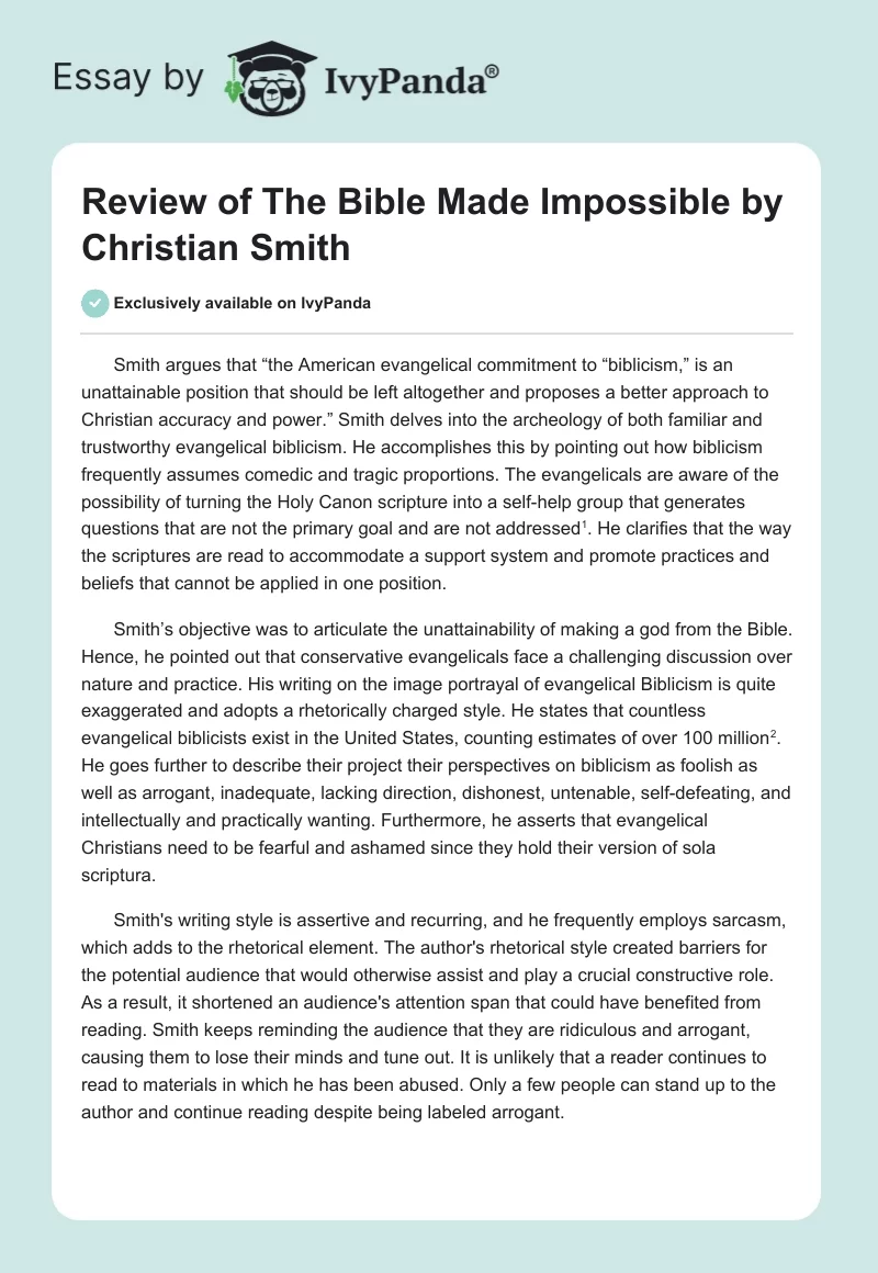 Review of "The Bible Made Impossible" by Christian Smith. Page 1