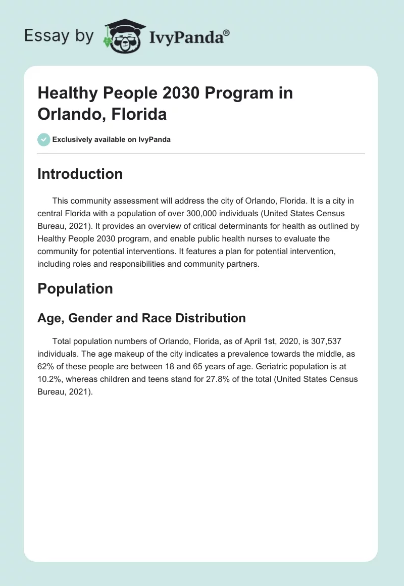 Healthy People 2030 Program in Orlando, Florida. Page 1