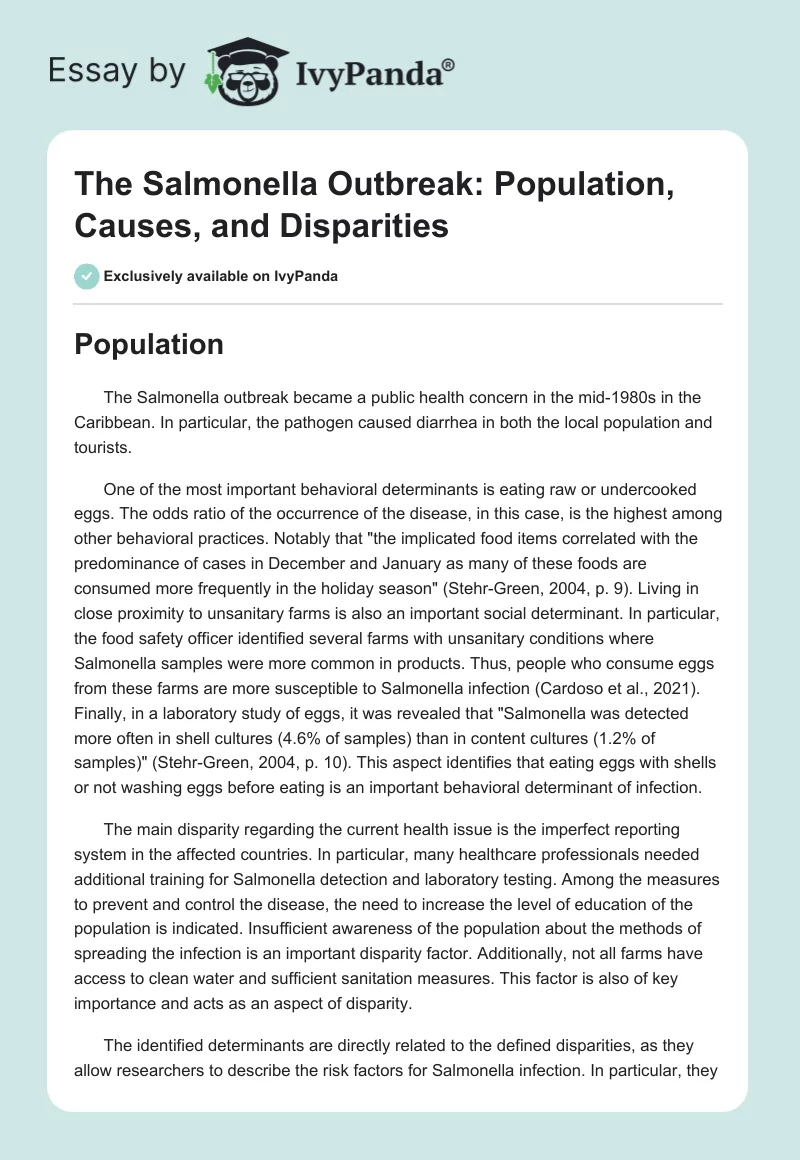 The Salmonella Outbreak: Population, Causes, and Disparities. Page 1