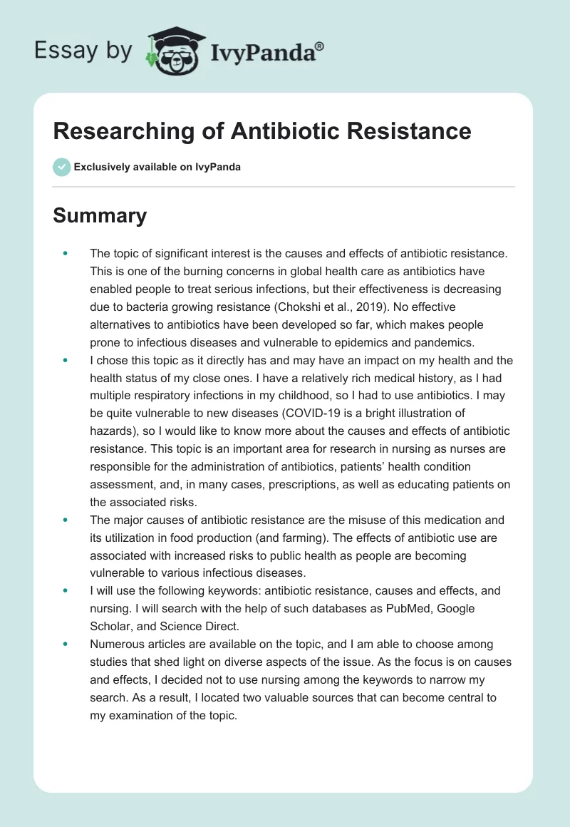 Researching of Antibiotic Resistance. Page 1
