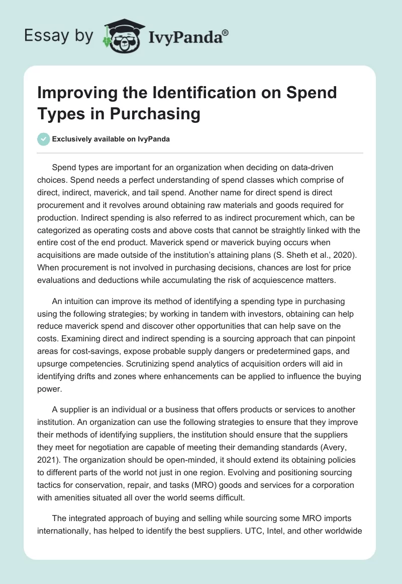 Improving the Identification on Spend Types in Purchasing. Page 1