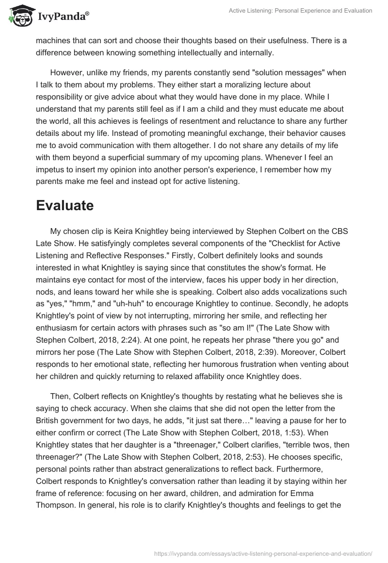Active Listening: Personal Experience and Evaluation. Page 2
