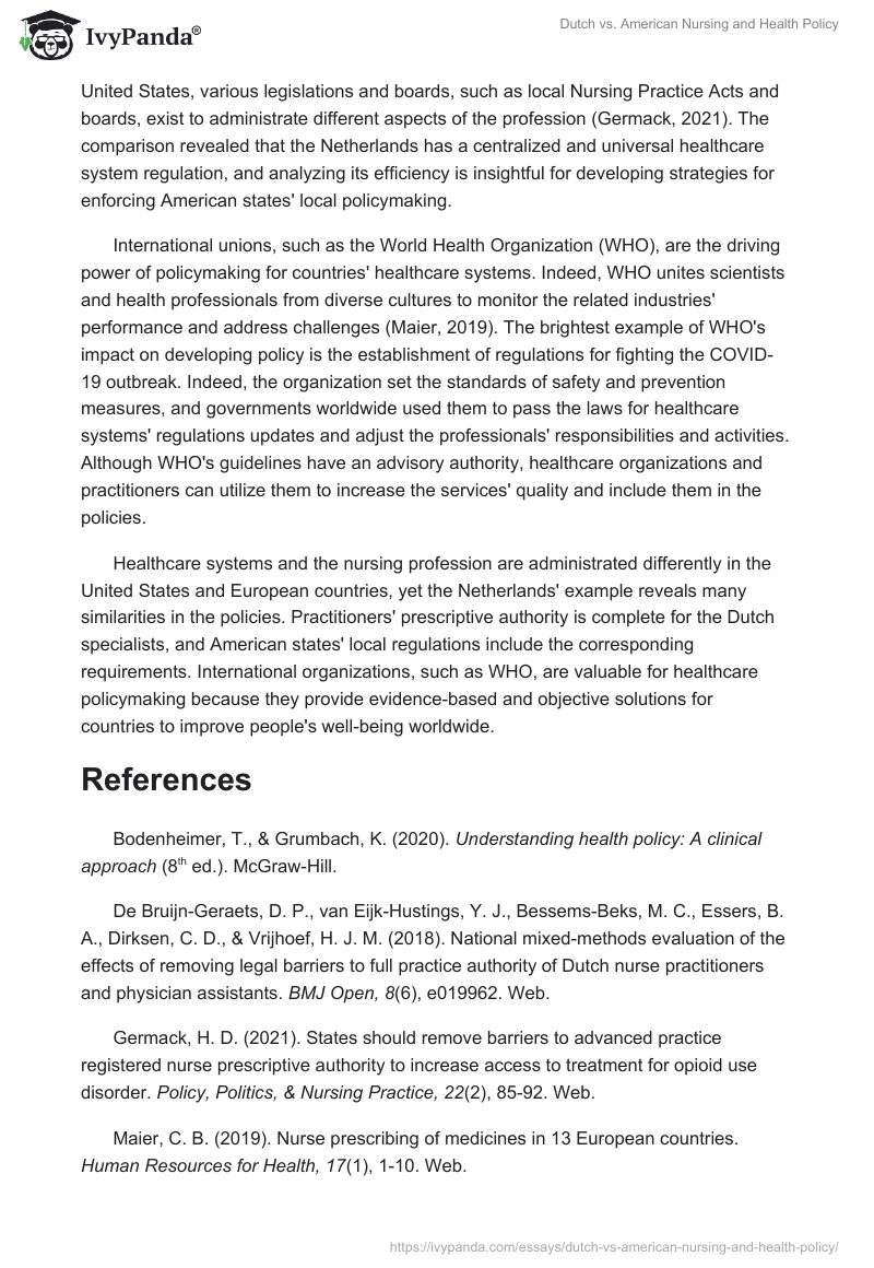 Dutch vs. American Nursing and Health Policy. Page 2
