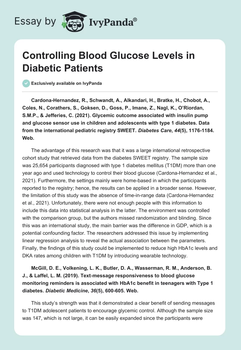 Controlling Blood Glucose Levels in Diabetic Patients. Page 1