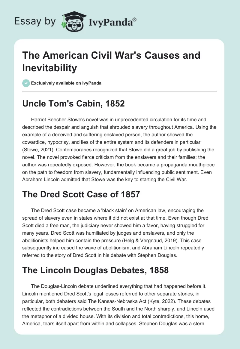 The American Civil War's Causes and Inevitability. Page 1