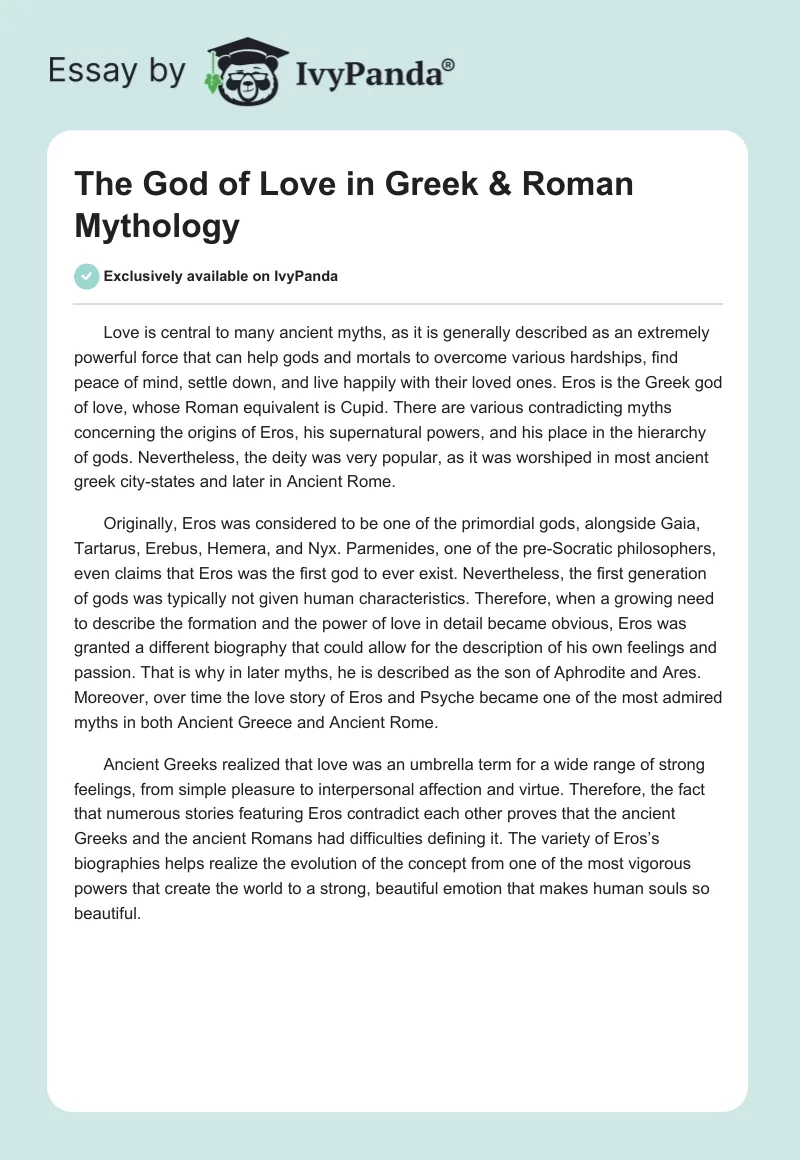 The God of Love in Greek & Roman Mythology. Page 1