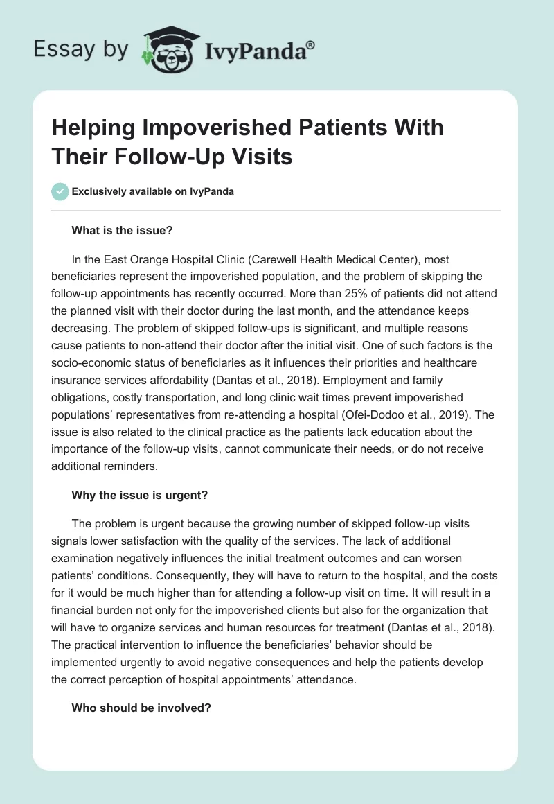 Helping Impoverished Patients With Their Follow-Up Visits. Page 1