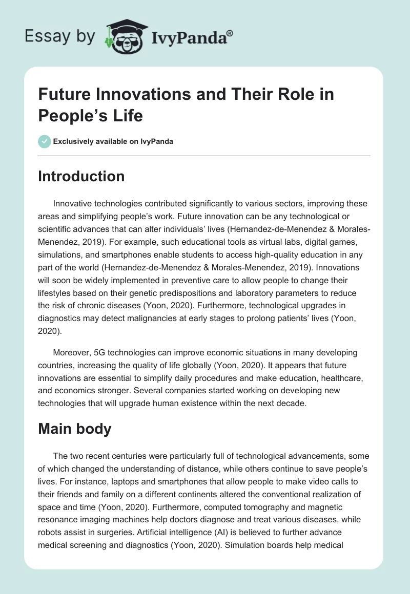 Future Innovations and Their Role in People’s Life. Page 1