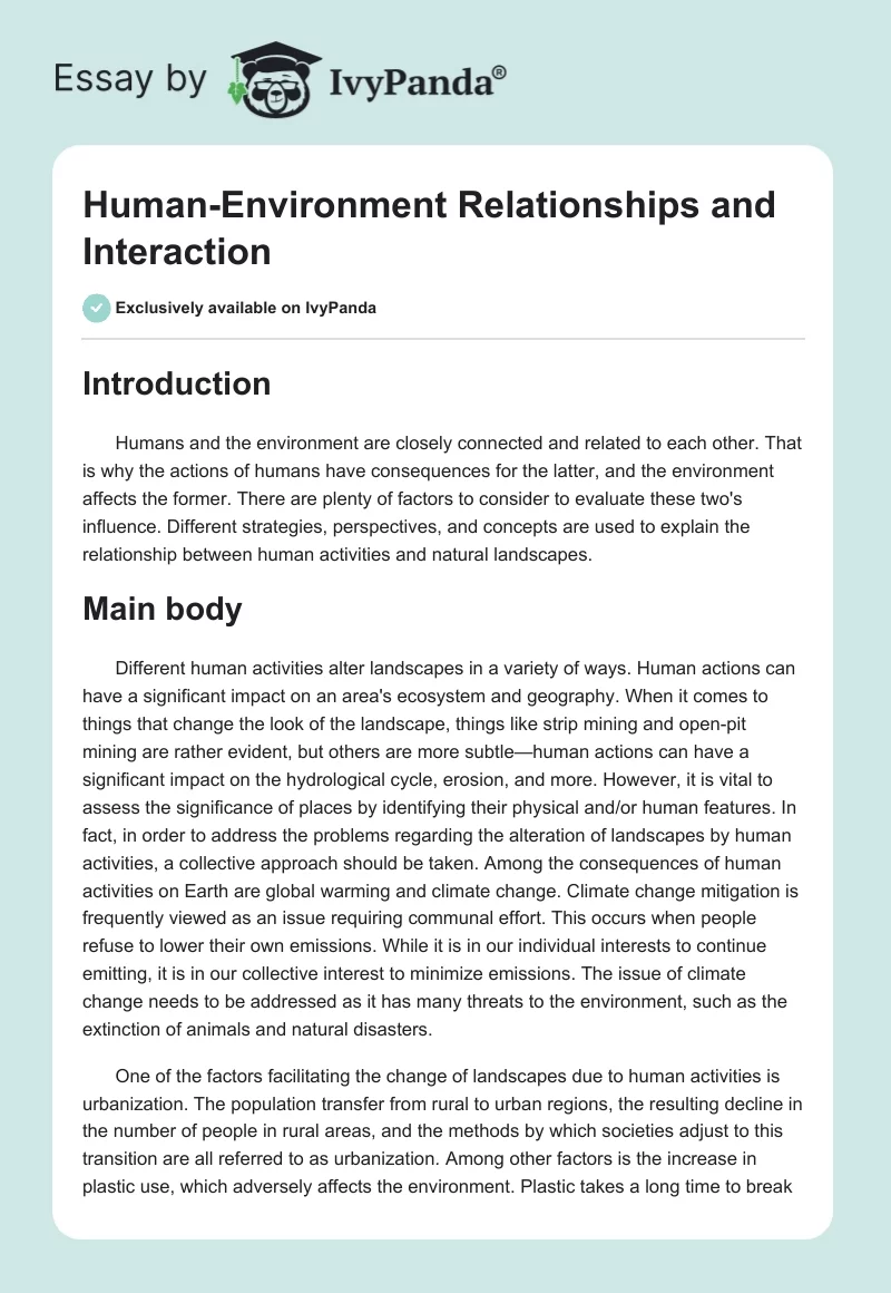 Human-Environment Relationships and Interaction. Page 1