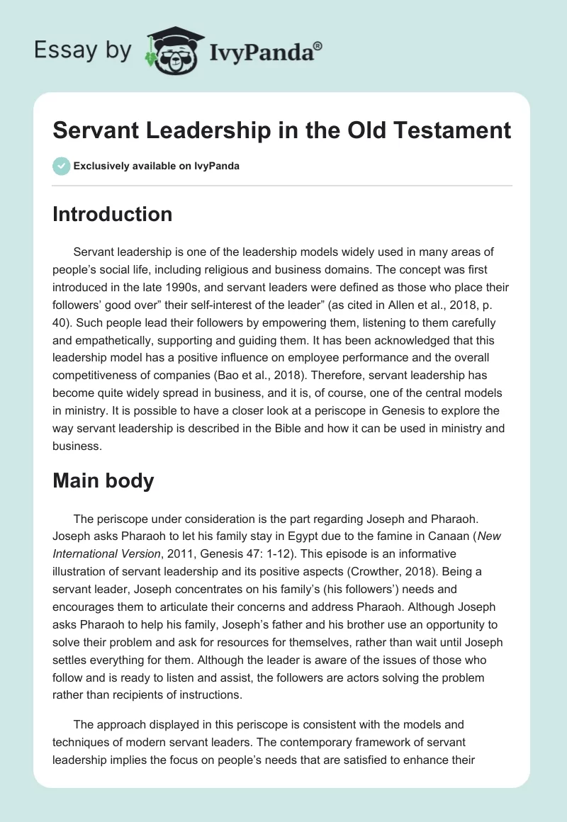 Servant Leadership in the Old Testament. Page 1