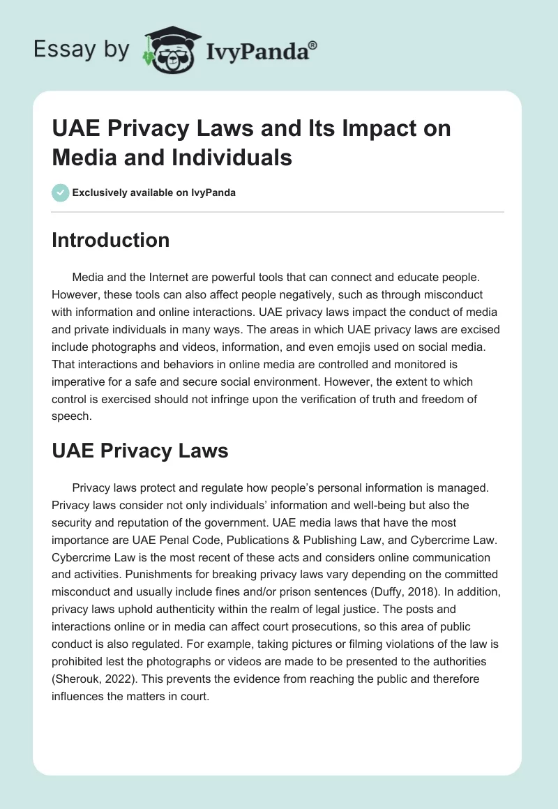 UAE Privacy Laws and Its Impact on Media and Individuals. Page 1