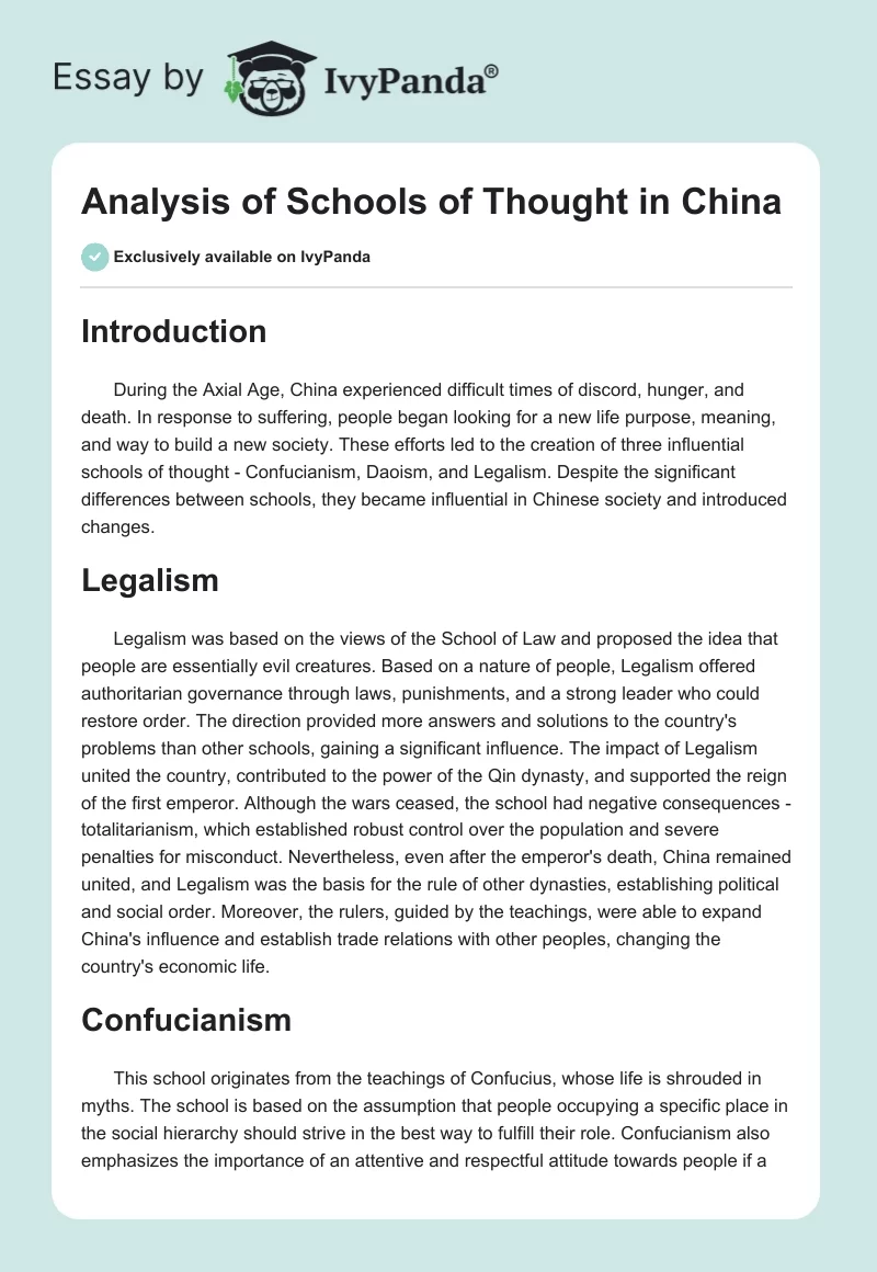 Analysis of Schools of Thought in China. Page 1