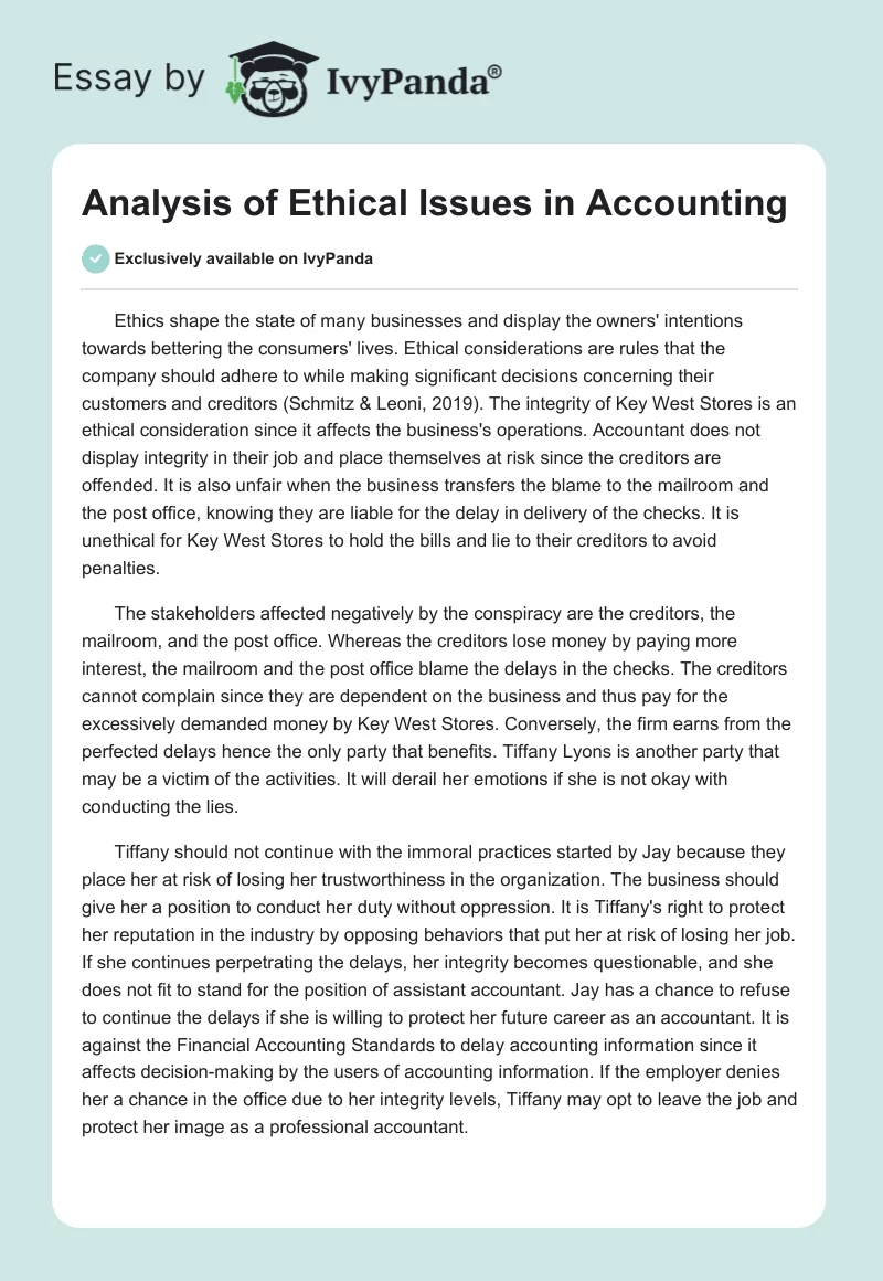 Analysis of Ethical Issues in Accounting. Page 1