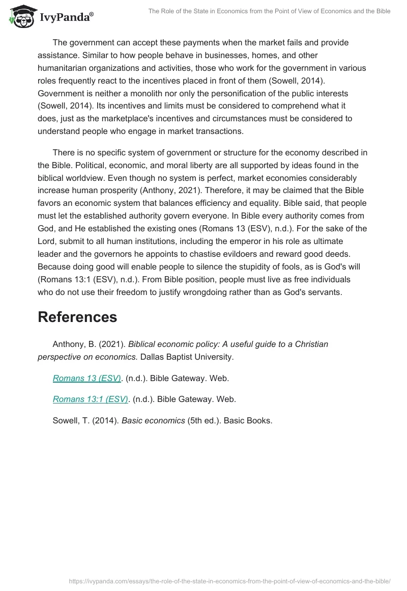 The Role of the State in Economics From the Point of View of Economics and the Bible. Page 2