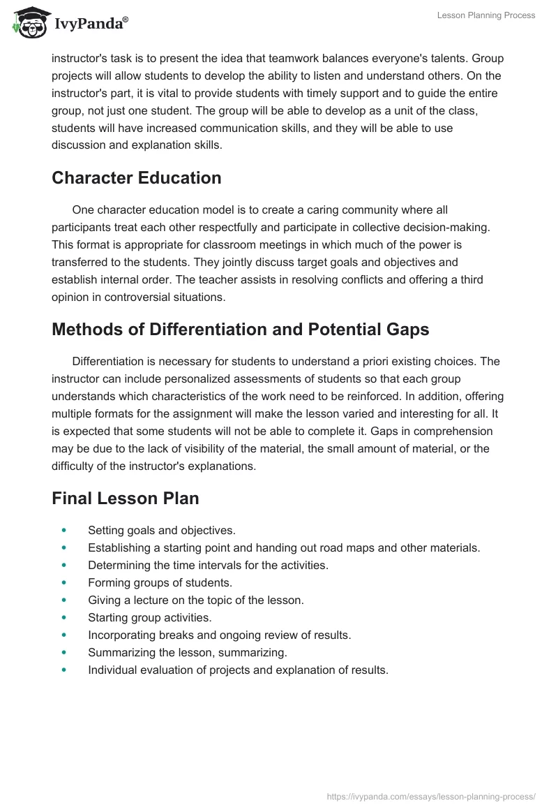 Lesson Planning Process. Page 2