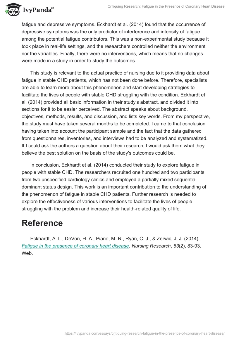 Critiquing Research: Fatigue in the Presence of Coronary Heart Disease. Page 3
