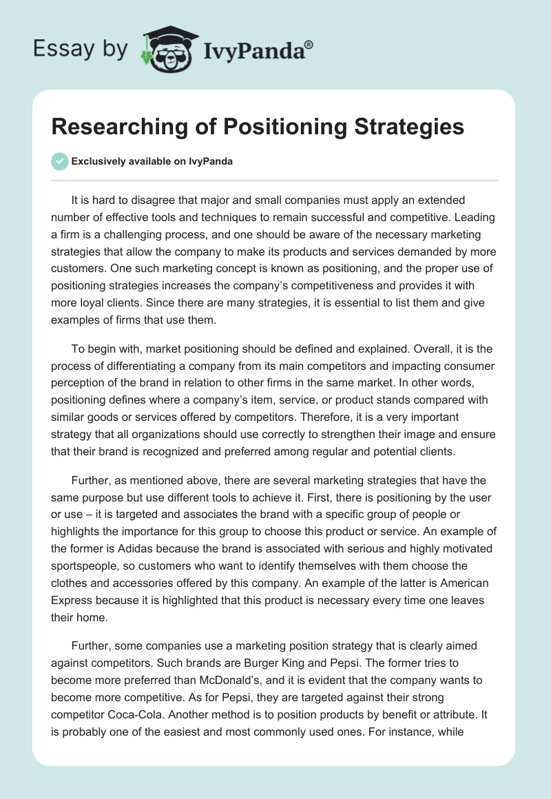 Researching of Positioning Strategies. Page 1