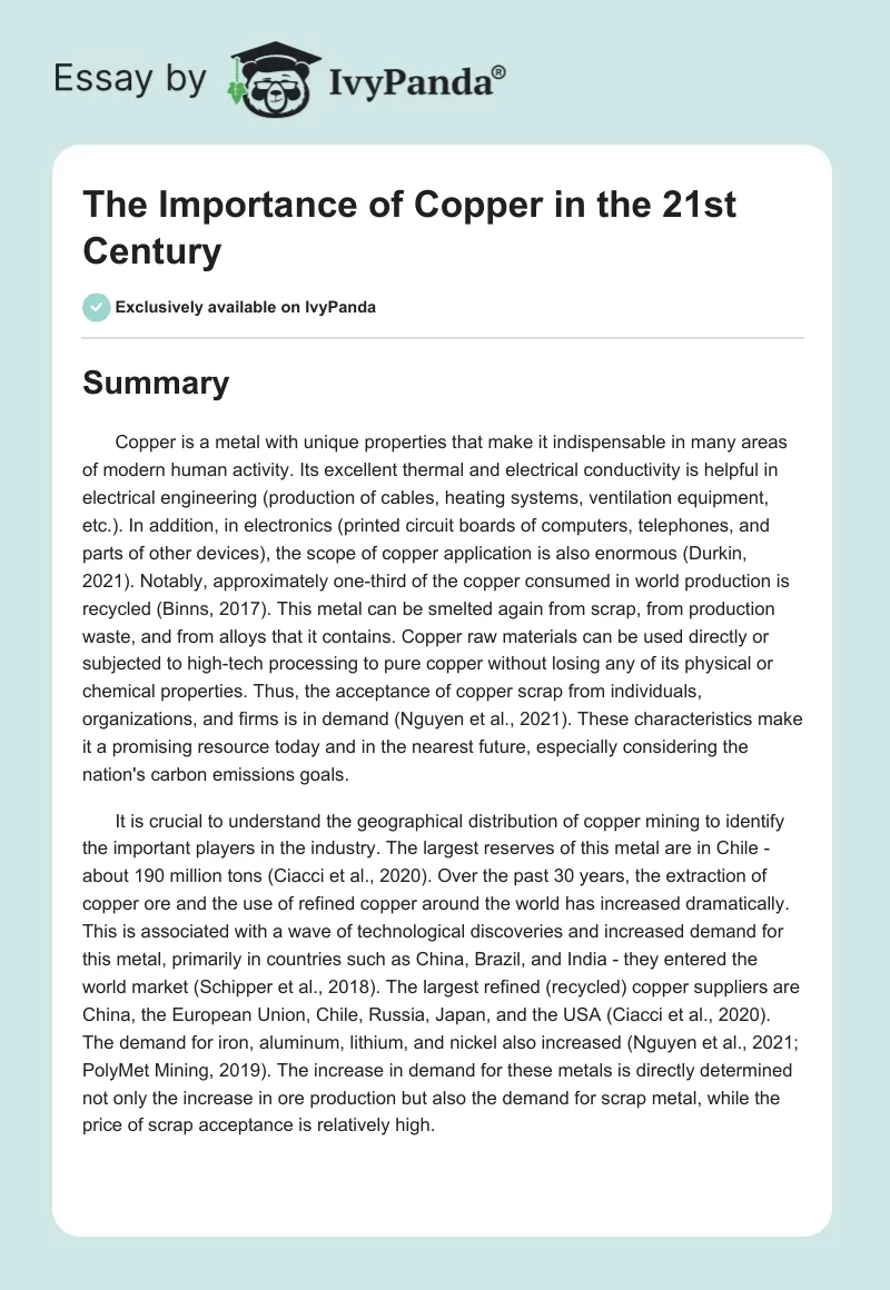 The Importance of Copper in the 21st Century. Page 1