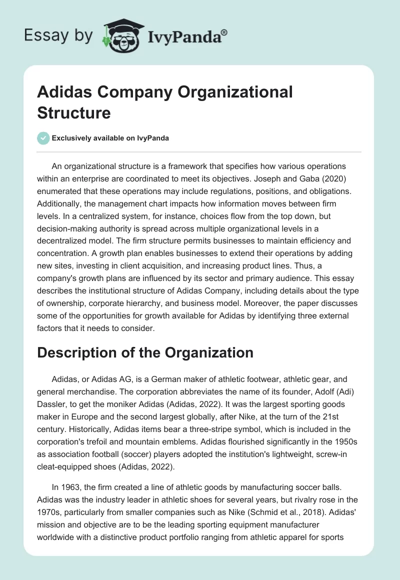 Adidas Company Organizational Structure. Page 1