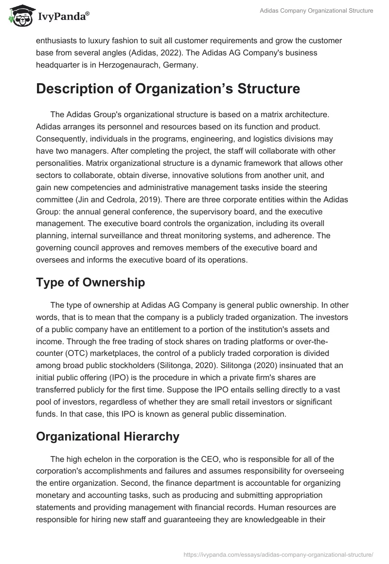 Adidas Company Organizational Structure. Page 2