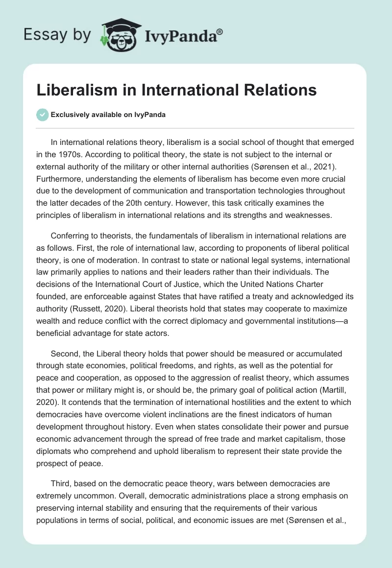 Liberalism in International Relations. Page 1
