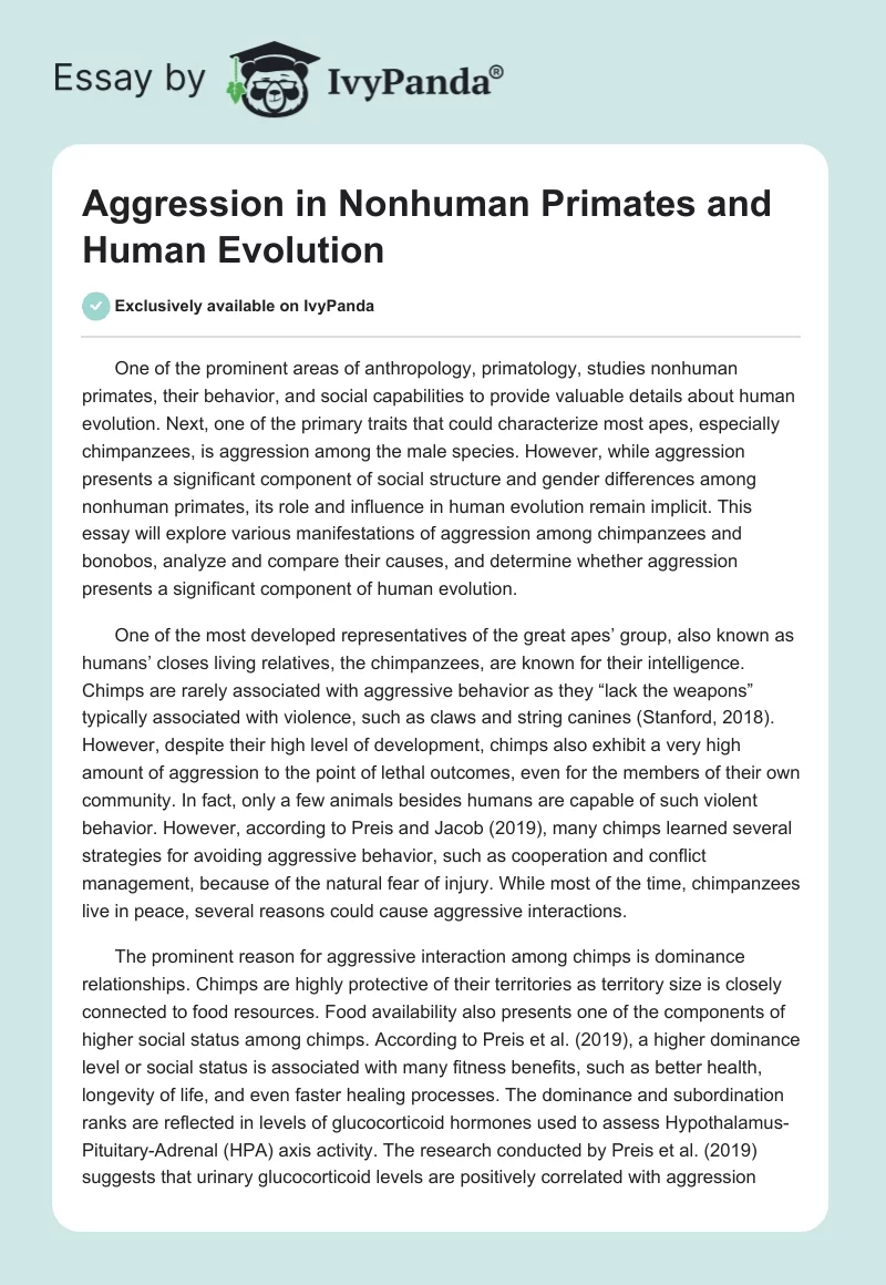 Aggression in Nonhuman Primates and Human Evolution. Page 1