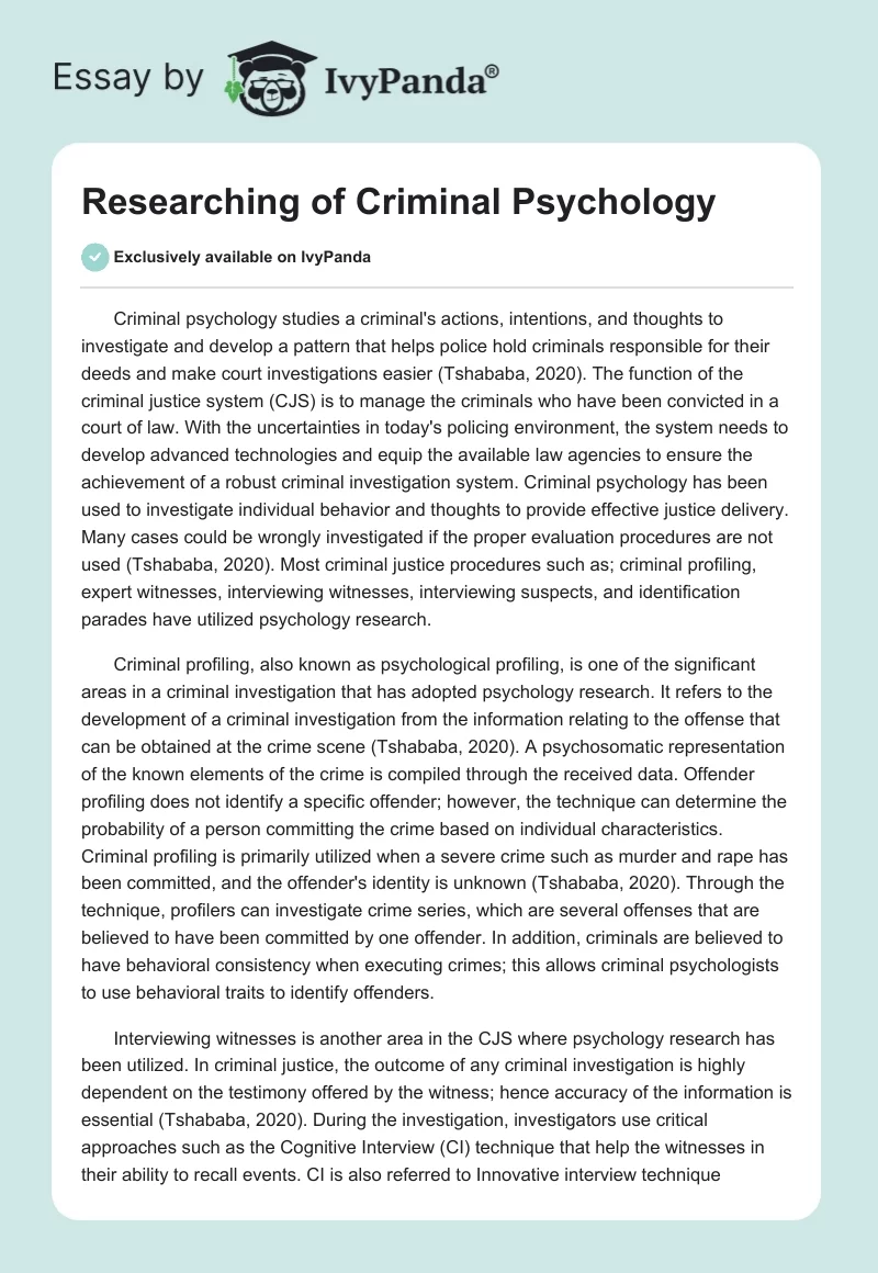 Researching of Criminal Psychology. Page 1