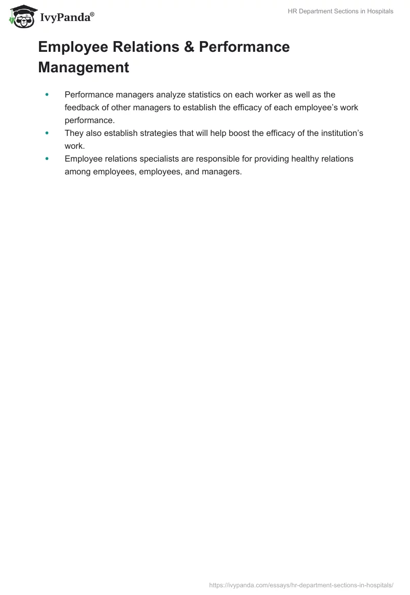 HR Department Sections in Hospitals. Page 2