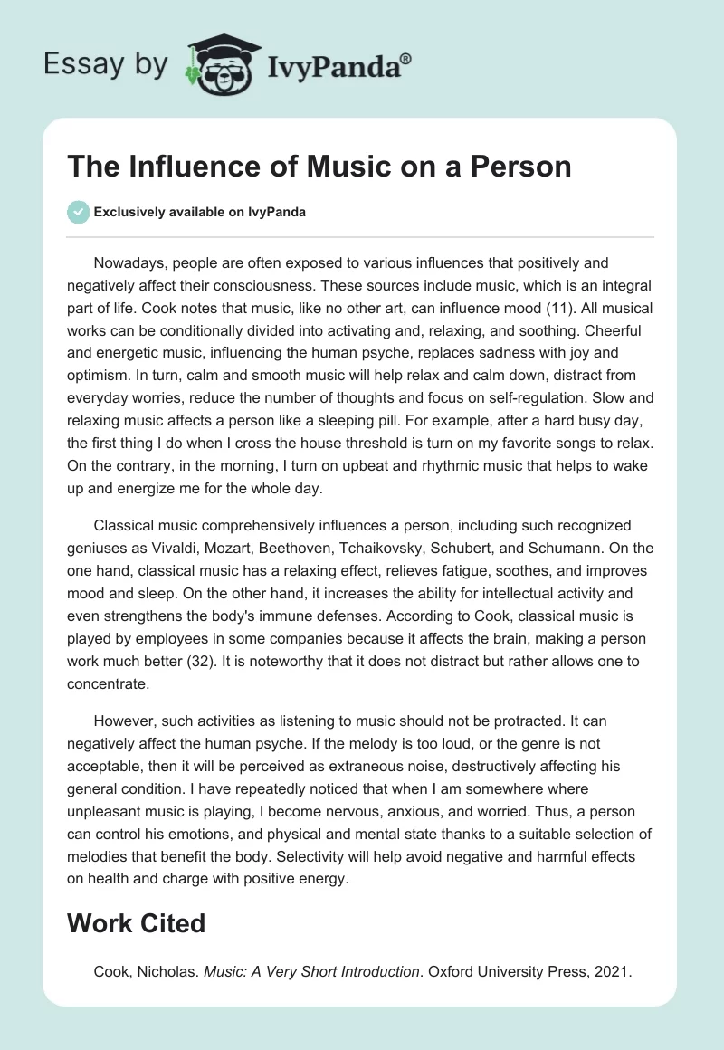 The Influence of Music on a Person. Page 1