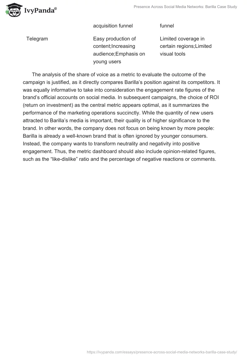 Presence Across Social Media Networks: Barilla Case Study. Page 2