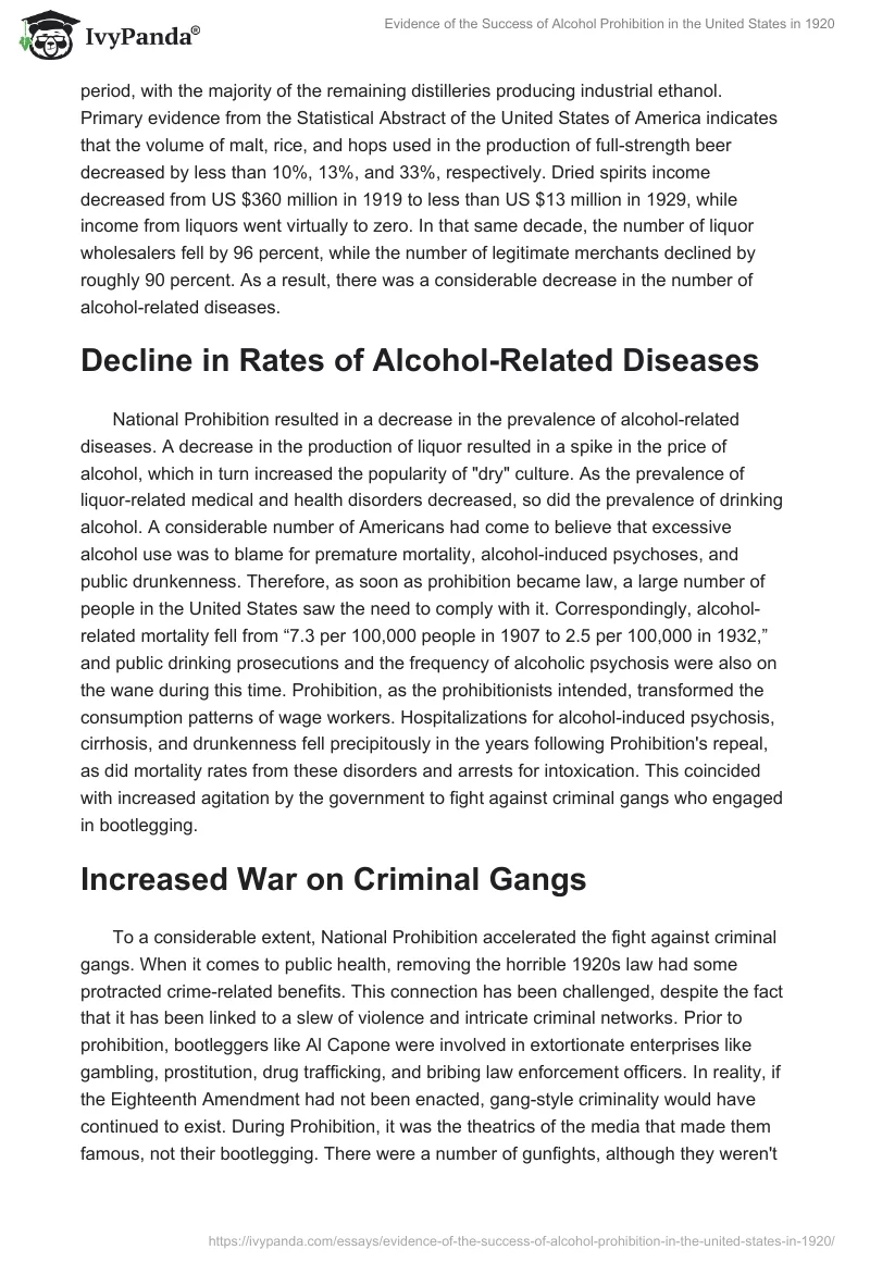 Evidence of the Success of Alcohol Prohibition in the United States in 1920. Page 2