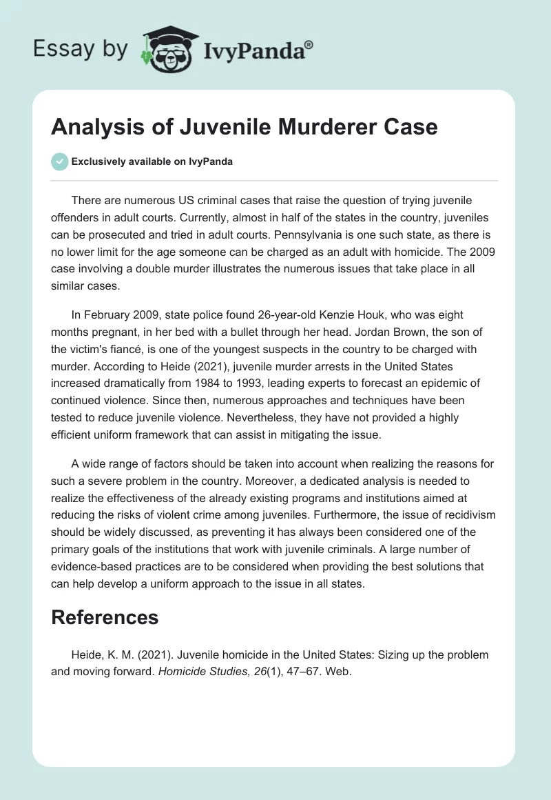 Analysis of Juvenile Murderer Case. Page 1
