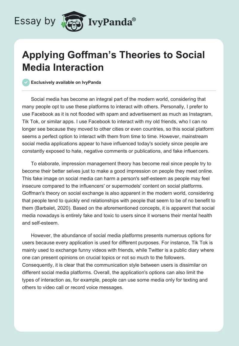 Applying Goffman’s Theories to Social Media Interaction. Page 1