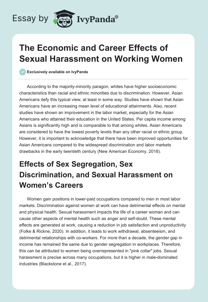 The Economic and Career Effects of Sexual Harassment on Working Women. Page 1
