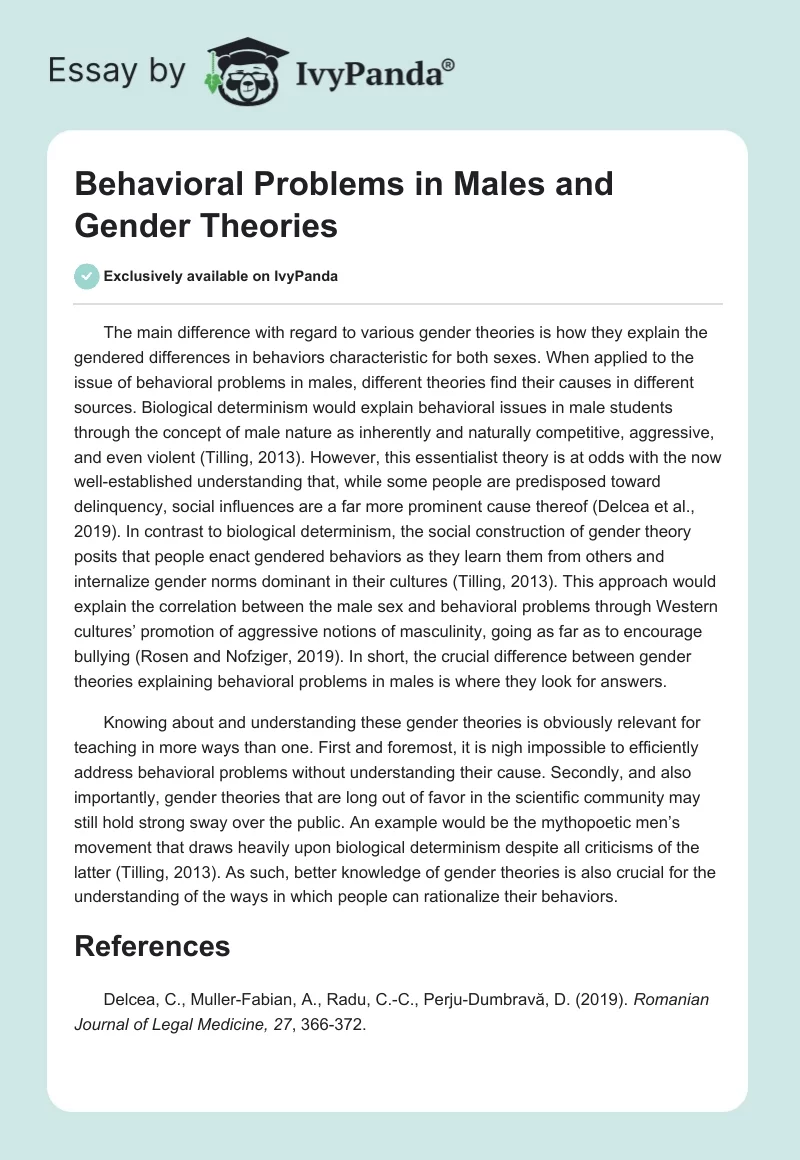 Behavioral Problems in Males and Gender Theories. Page 1