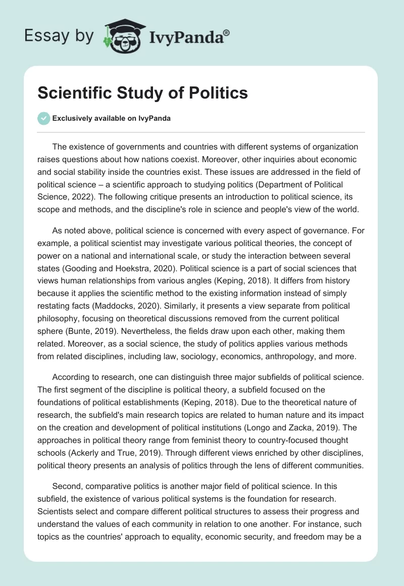 Scientific Study of Politics. Page 1