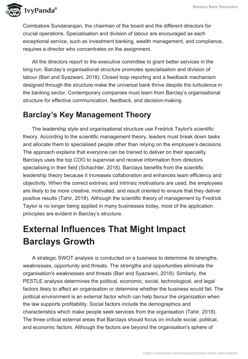 Barclays Bank Description. Page 3