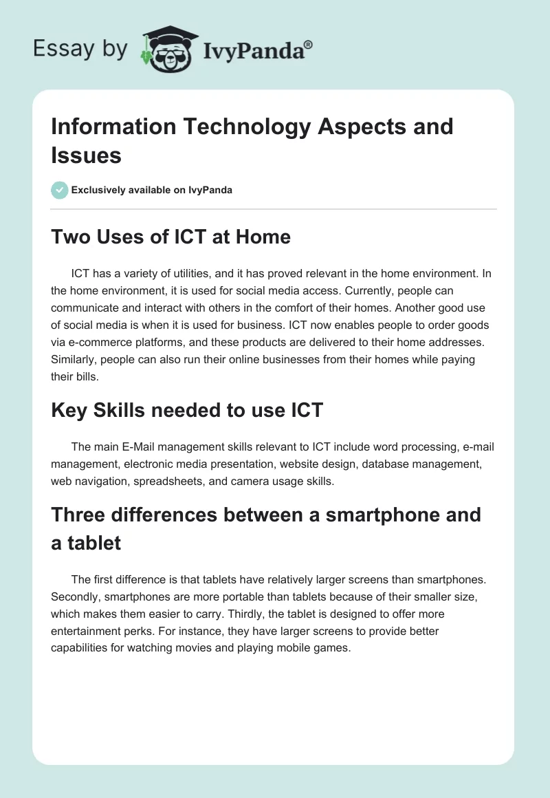 Information Technology Aspects and Issues. Page 1