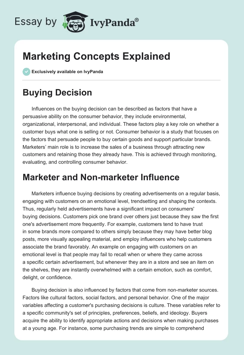 Marketing Concepts Explained. Page 1