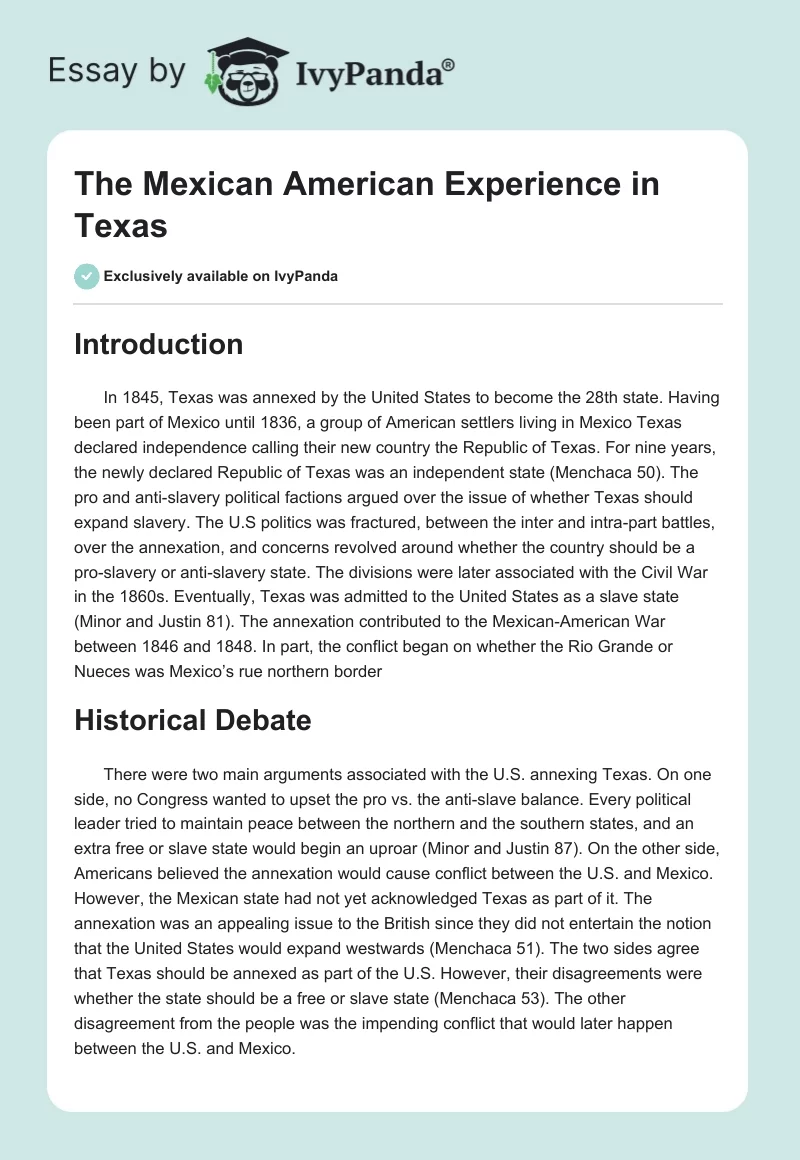 The Mexican American Experience in Texas. Page 1