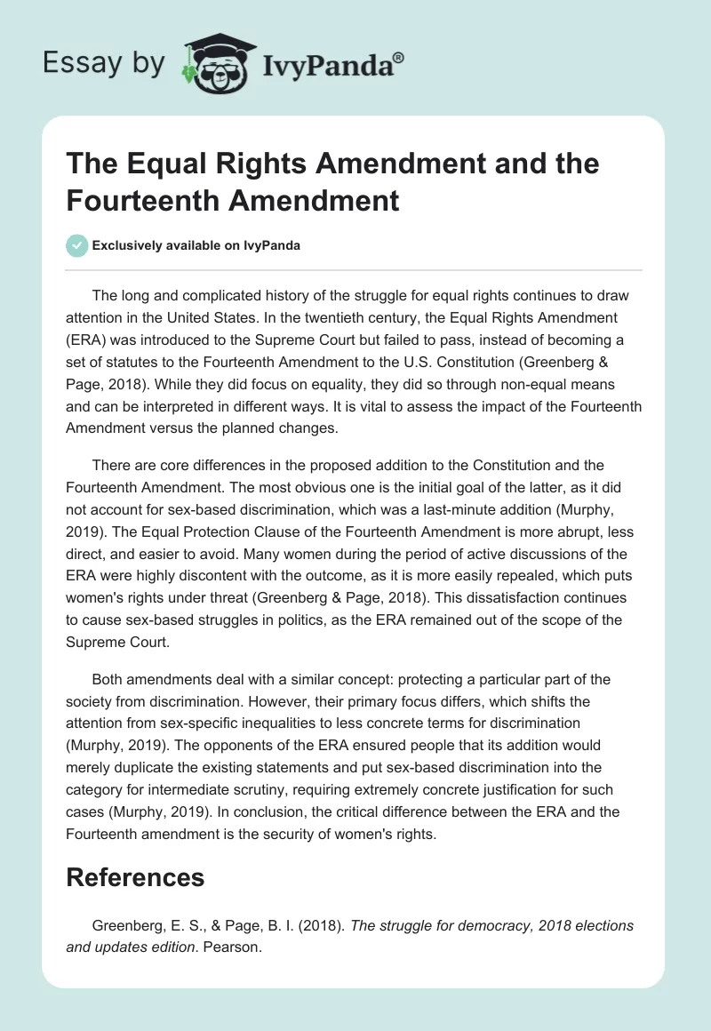 The Equal Rights Amendment and the Fourteenth Amendment. Page 1