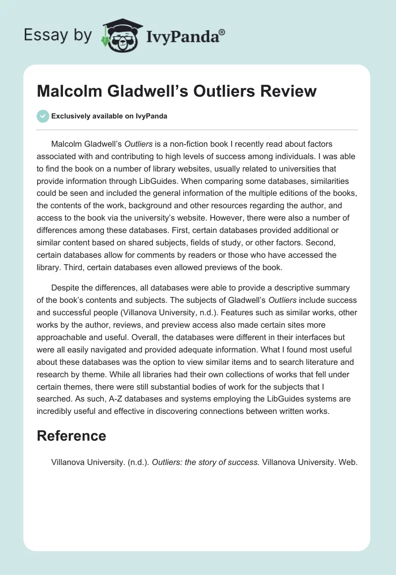 Malcolm Gladwell’s Outliers Review. Page 1