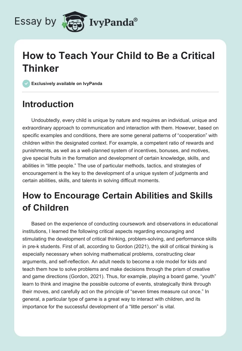How to Teach Your Child to Be a Critical Thinker. Page 1