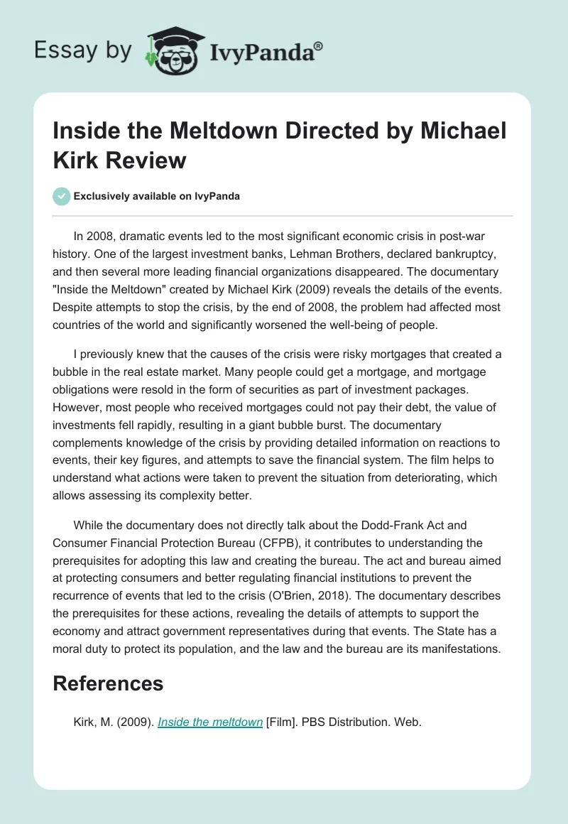 Inside the Meltdown Directed by Michael Kirk Review. Page 1